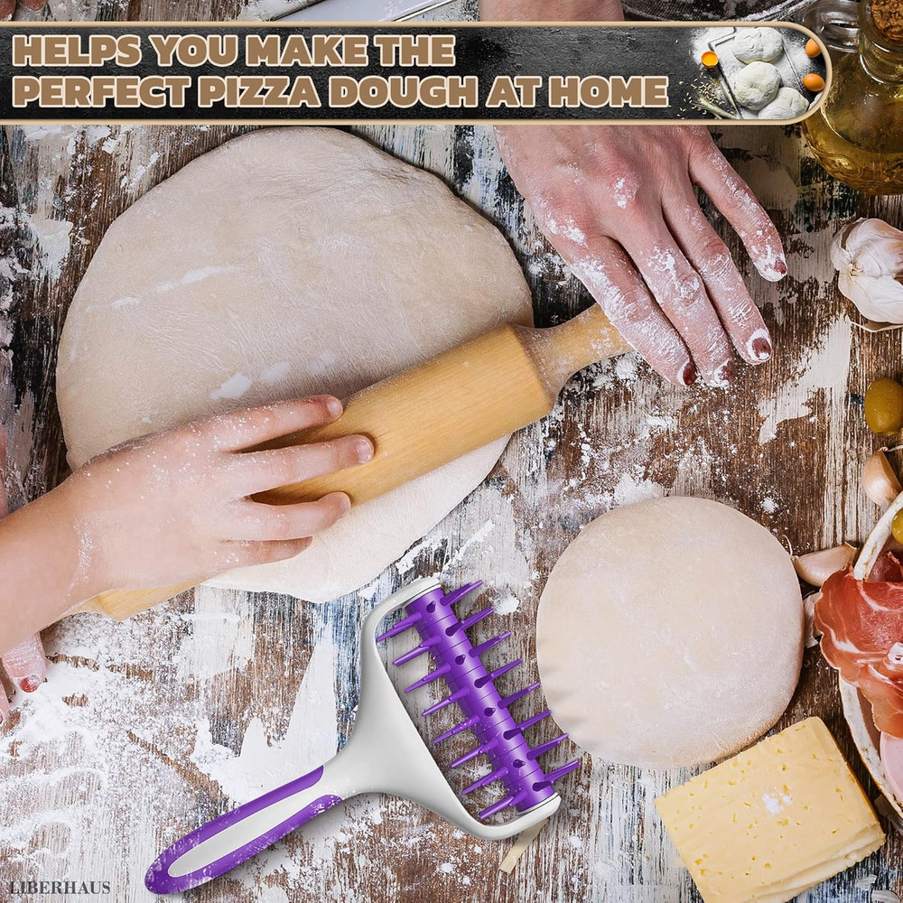 Pizza Dough Docker Roller - Pizza Roller Spikes for Pizza Crust Pastry Roller wi