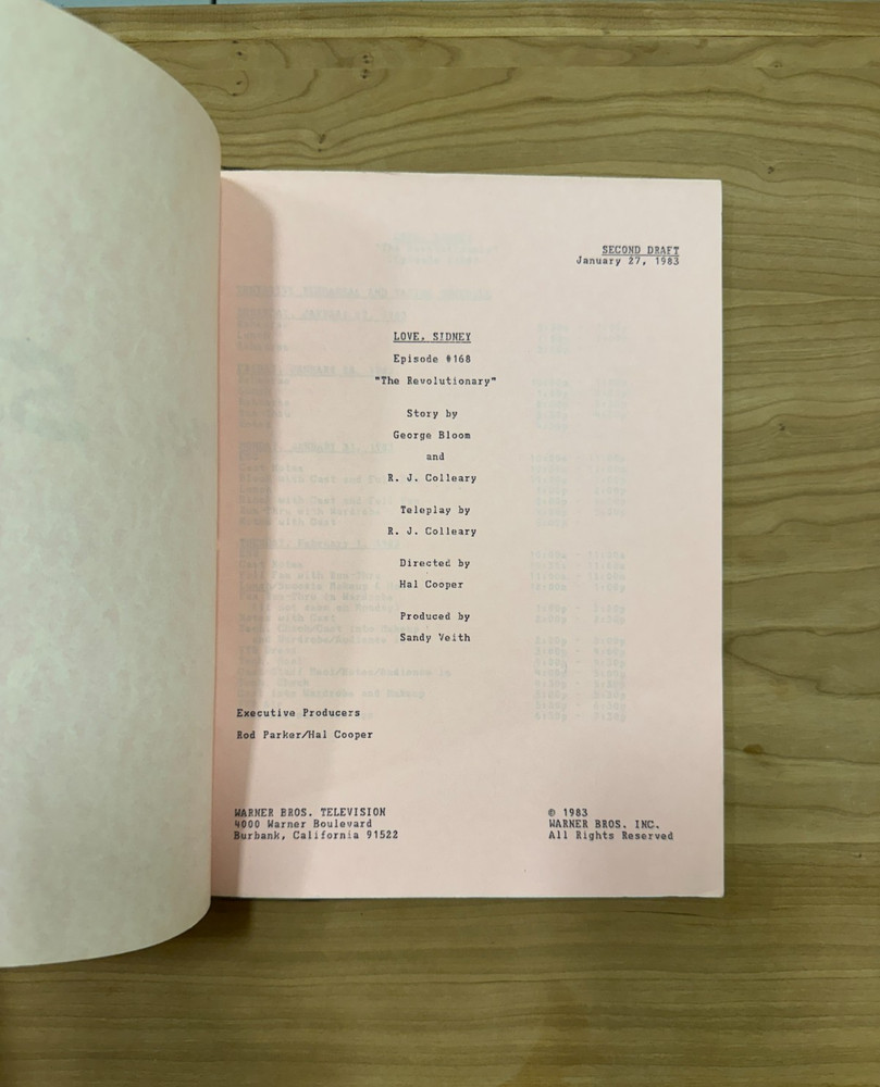 LOVE, SIDNEY (1983) Original Warner Bros. TV Show Script – “The Revolutionary”
