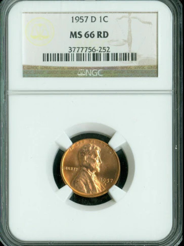 1957-D Lincoln Cent MS66 Red NGC
