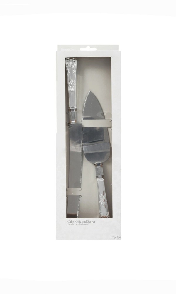 Simplicity 2pc Cake Knife & Server Set NIB Wedding Special Occasion