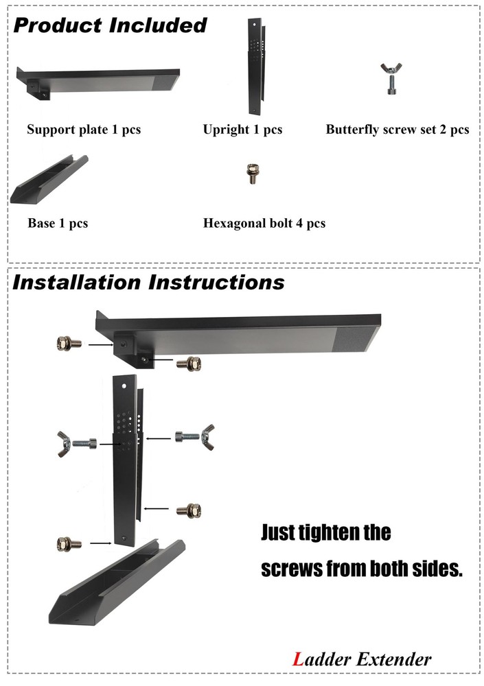 Heavy Duty Ladder Extender Pro & Stabilizer Adjustable Height 9.53" - 19", Co...