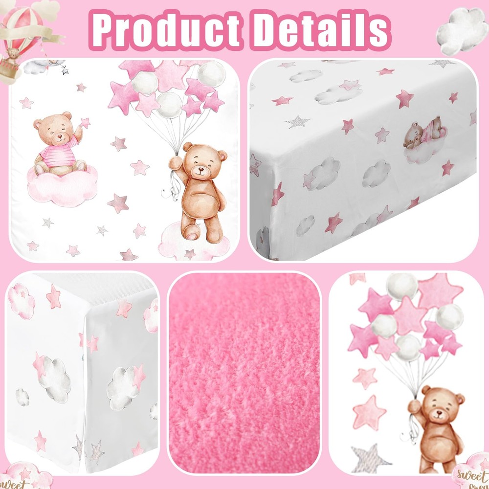 5 Pcs Crib Bedding Set for Toddlers Include Cloud Balloon Bear Theme Crib She...
