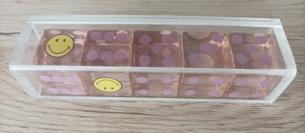 Smiley, set of 5 dice in a plastic case
