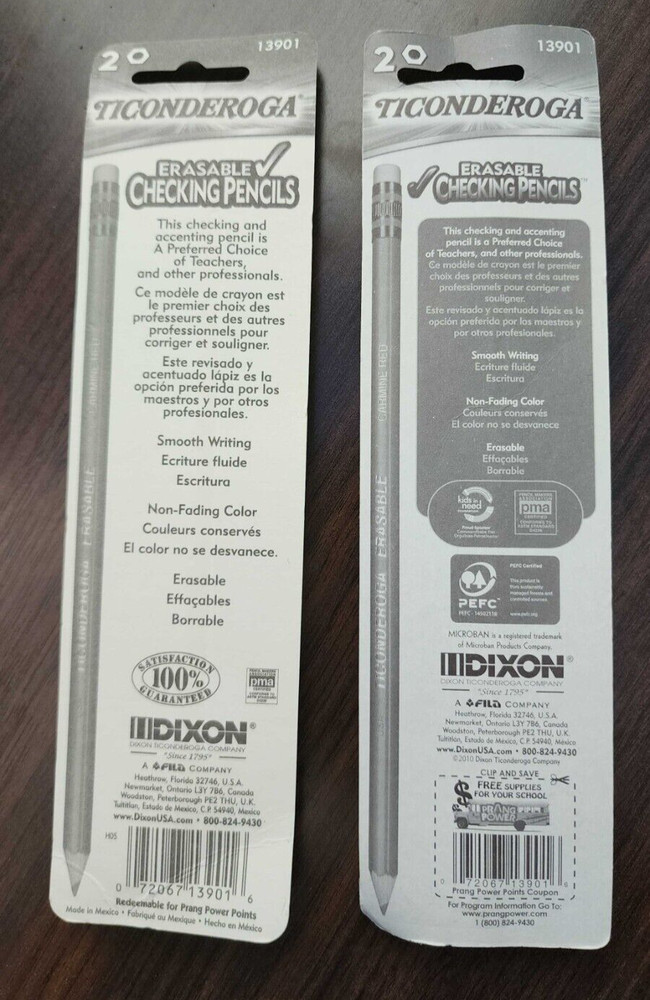 Ticonderoga Red Erasable Checking Pencils Pre-Sharpened | 2 - 2pk 13901