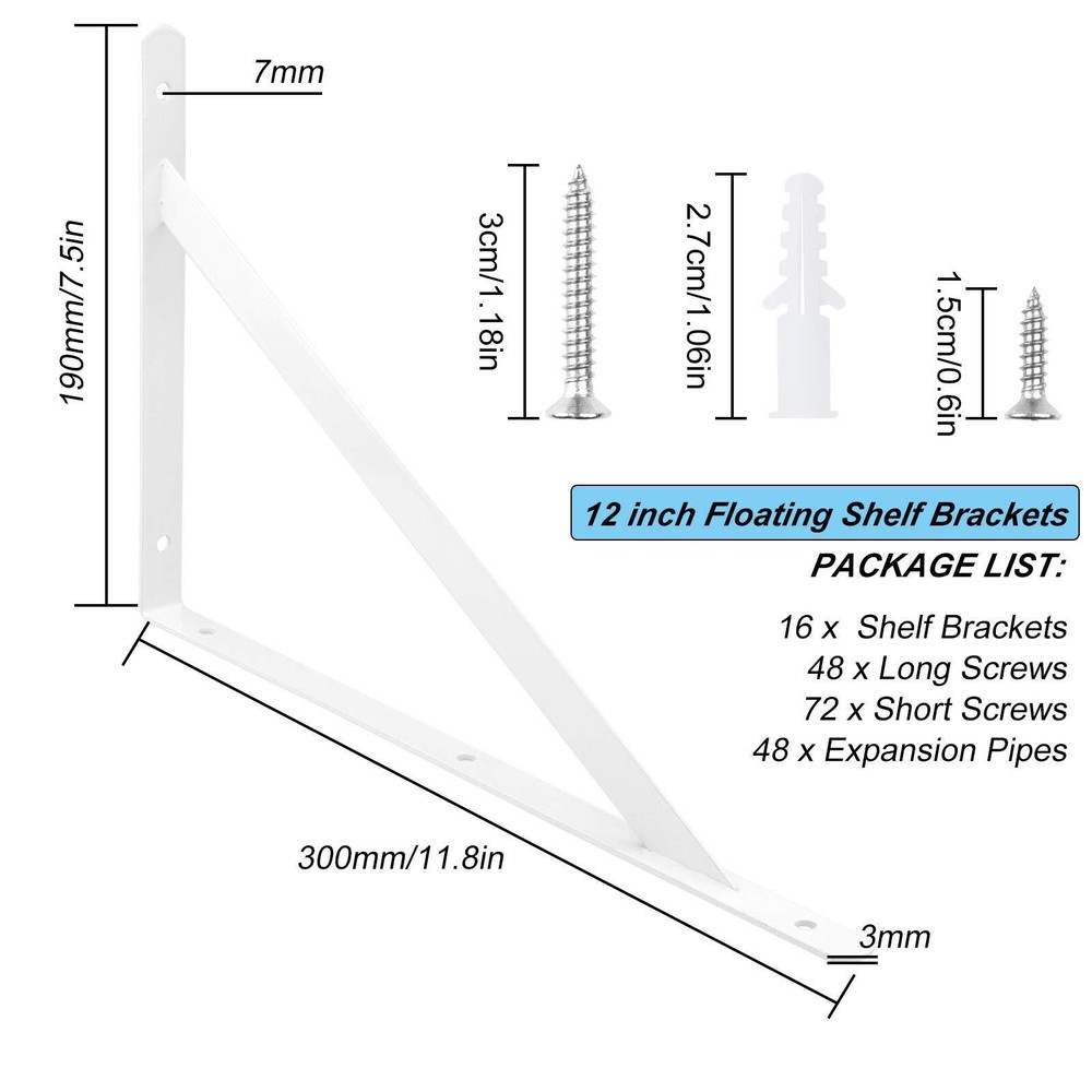 16 Pack 12 Inch Shelf Brackets Heavy Duty Right Angle Bracket Triangle Shelf ...