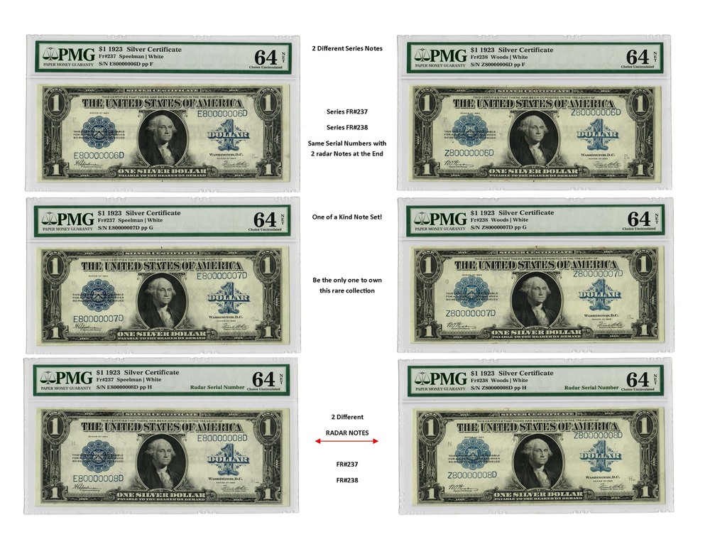 RARE 1923 $1 Silver Certificate 6 note Set 2 RADAR & 4 SPECIAL Serial Numbers