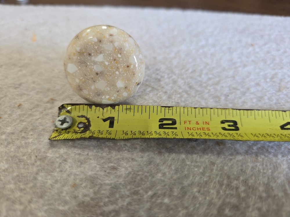 1.25 inch beige stone round cabinet knobs antique brass base