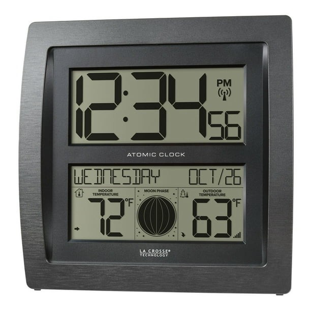 La Crosse Technology Digital Atomic Wall Clock–Indoor/Outdoor Temp & Moon Phase