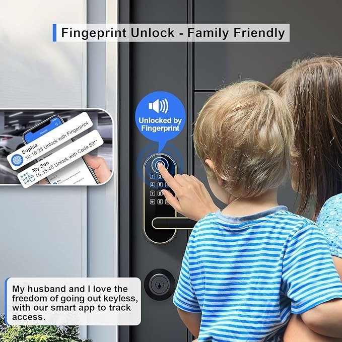 Keyless Entry Fingerprint Smart Lock with Handle & Keypad: Electronic/Electri...