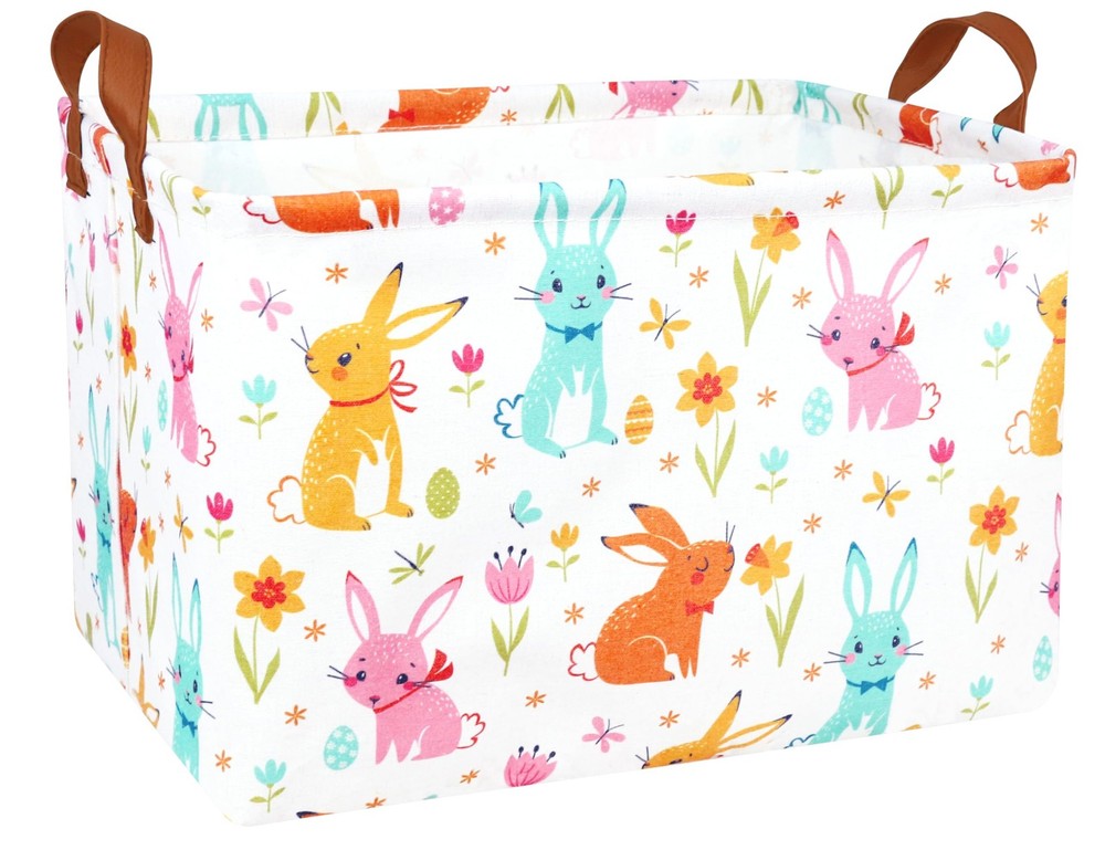 MYFLOCY Large Rectangular Easter Baskets Empty Waterproof Boy Toy Box Foldabl...