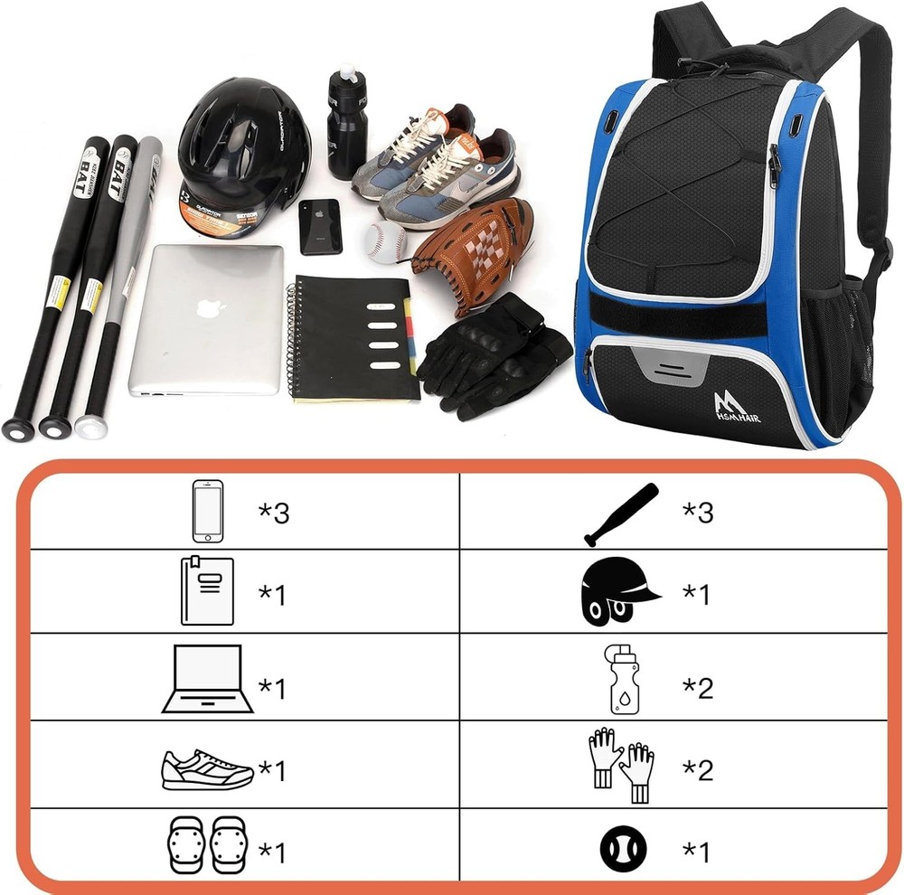 Baseball Bag-Baseball Backpack Holder for Baseball, Large Main Compartment,So...