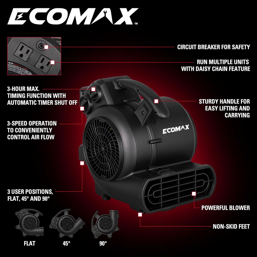 950 CFM Air Mover & Carpet Dryer - 3 Speeds, Stackable, Timer Function