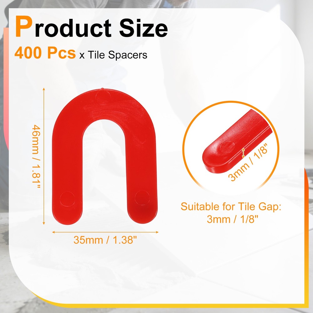 400 PCS Tile Leveling Spacers, 1/8" U Shape Tile Spacers Plastic Shims