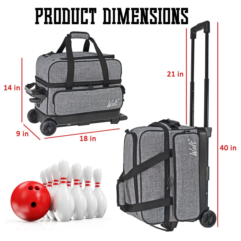 WOLT Double Roller 2 Ball Bowling Bag with Separate Shoe Compartment, Large