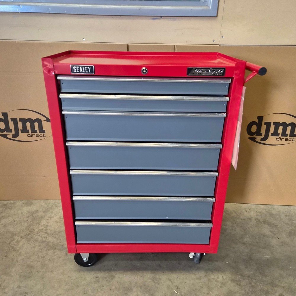 Roller Tool Cabinet Storage Box Rollcab, 7 Drawer, Red/Grey Sealey AP22507BB C