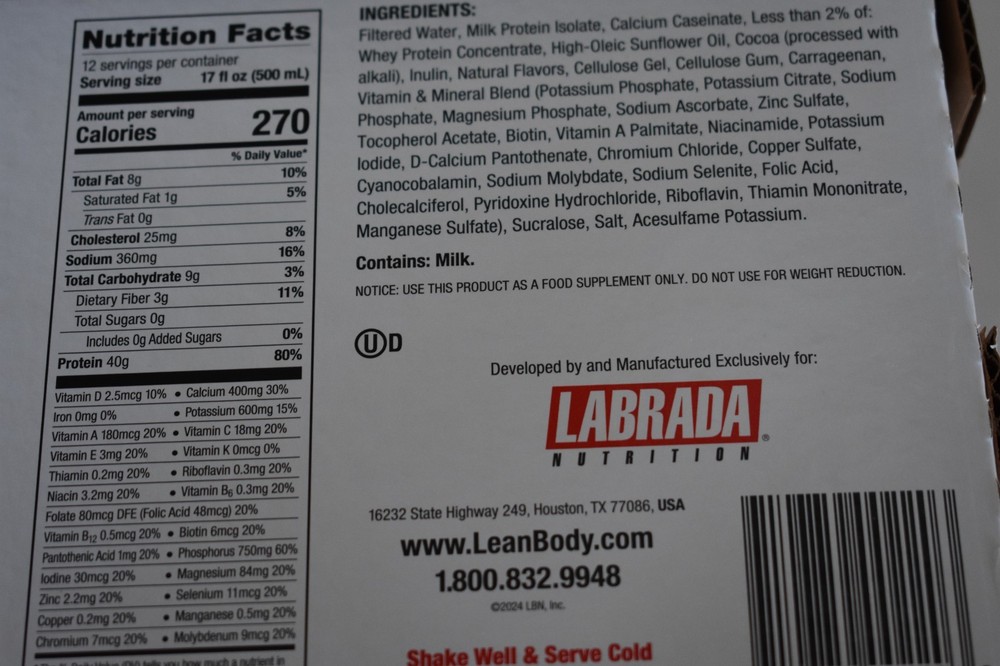 Larada Lean Body Protein Shake 12 Pack Chocolate