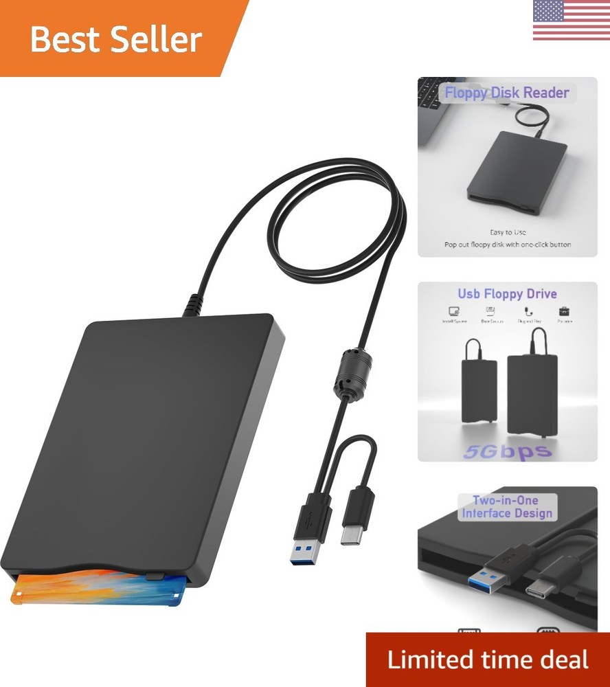 Compact 3.5-Inch USB Floppy Drive - Fast Data Reader for Laptops and Desktops