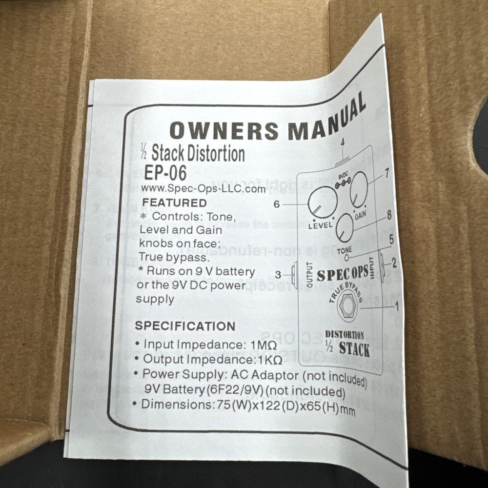 SPEC OPS Distortion 1/2 Stack Guitar Pedal • Mini Amp Stack • Distortion Effect