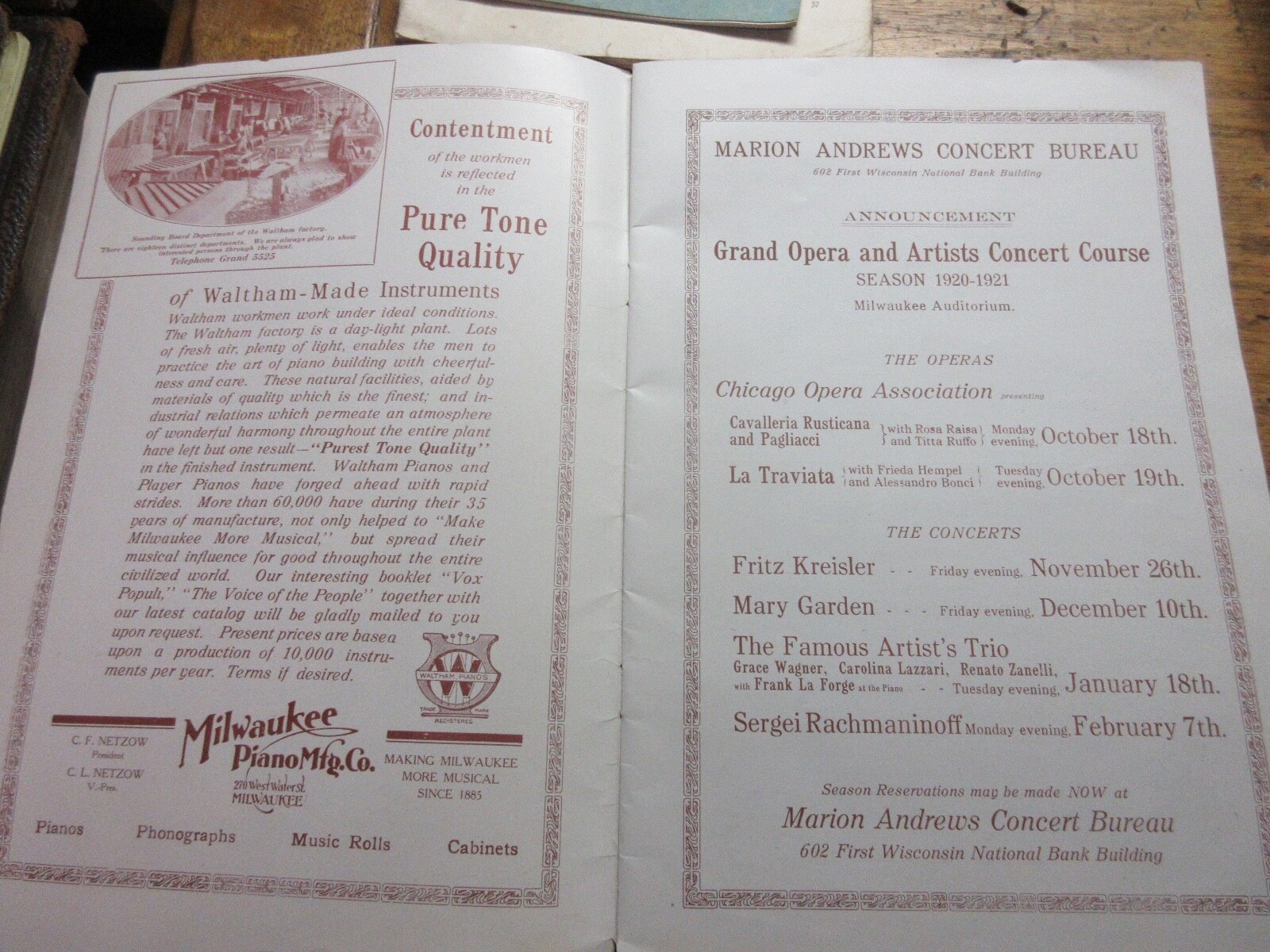 Seating Chart MILWAUKEE AUDITORIUM + MARION ANDREWS GRAND OPERA ARTIST CONCERT