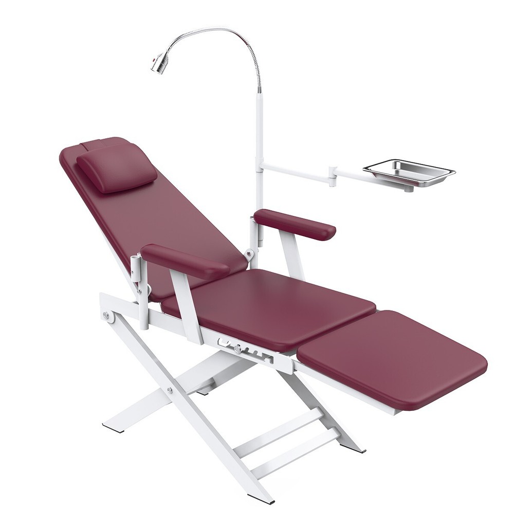 Dental Portable & Practical Adjustable Folding Chair With LED Light + Tray Ruby