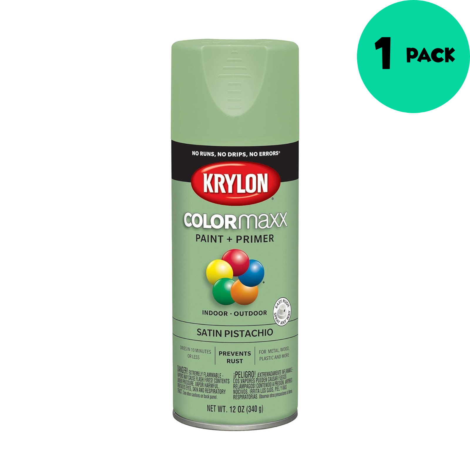 Krylon COLORmaxx K05575007 Spray Paint & Primer Satin Pistachio 12 oz K05575007