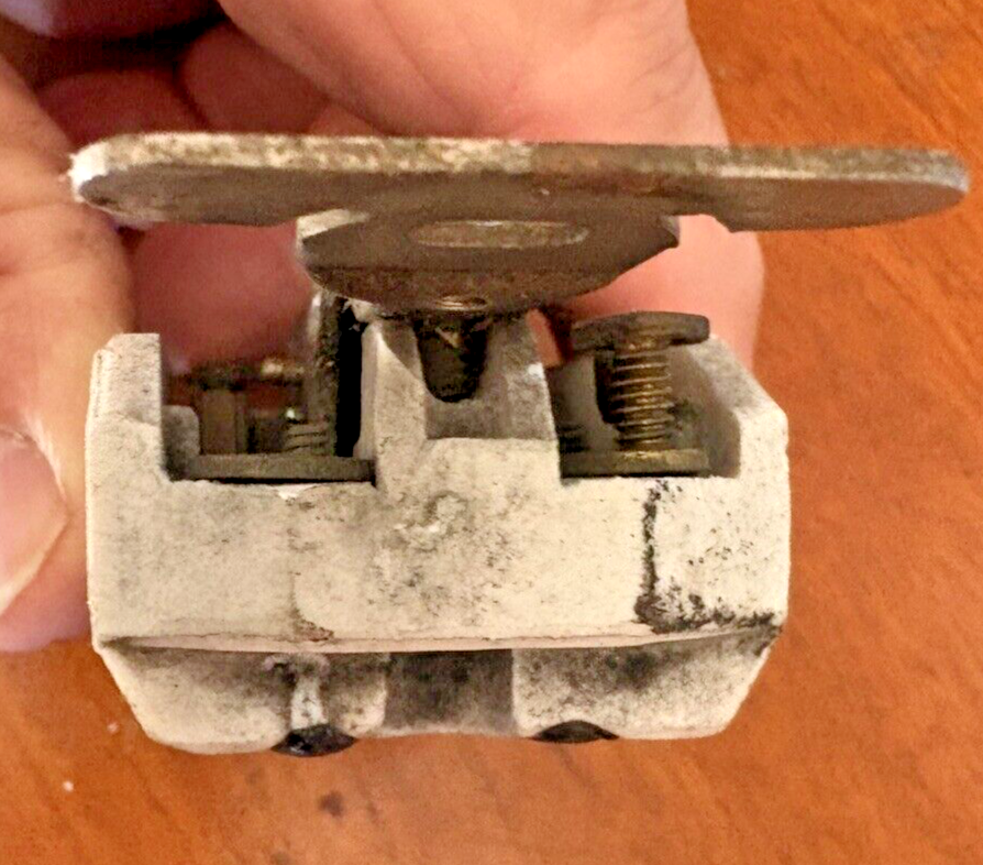 Toggle Light Switch #G E 1690~Early 1900s Antique Ceramic Base & Brass ~It Works