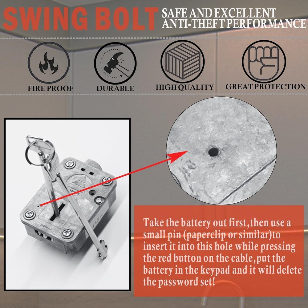 Fingerprint Safe lock Replacement Chrome Lock & Right Swing Bolt Lock 2 Keys