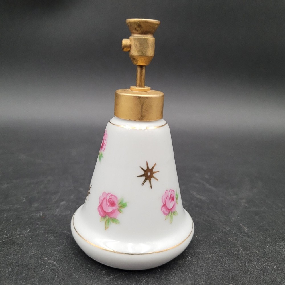 Vintage DeVilbiss Floral Porcelain Transferware Spray Perfume Bottle Atomizer