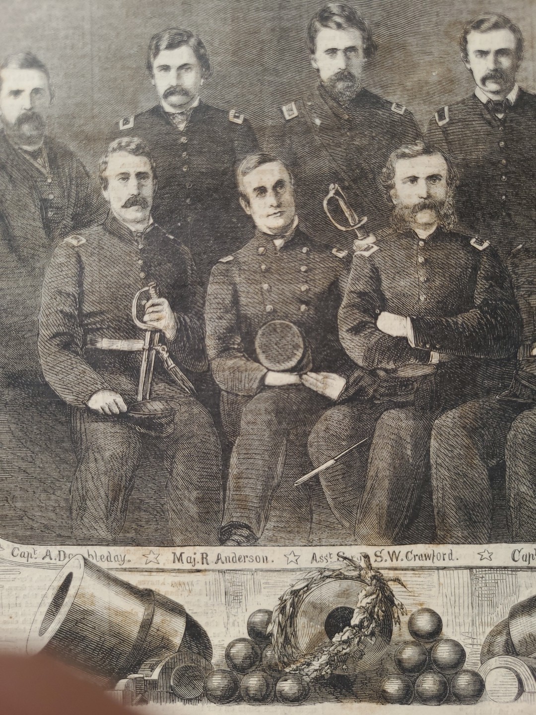 Baseball Founder Abner Doubleday and Fort Sumter Officers 1861 vintage print