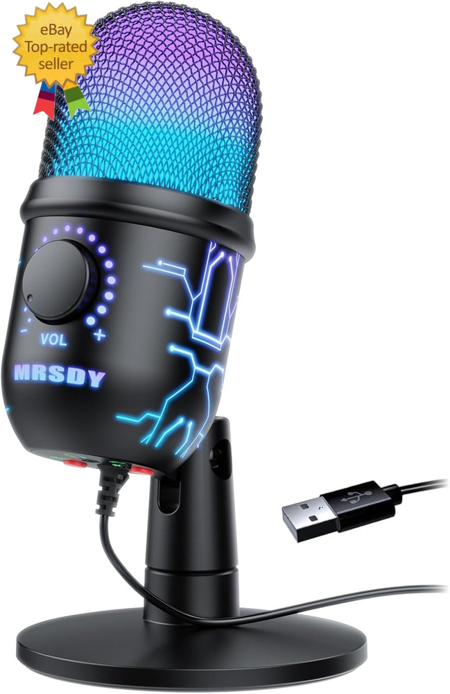 Gaming Microphone, USB Computer Microphone for PC, Mac, PS4/5, Condenser