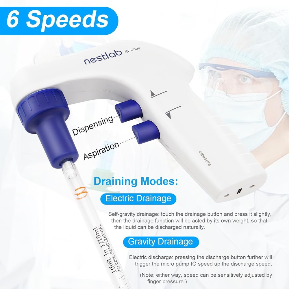 0.1-100ml Lab Electric Pipette Controller Digital LCD Adjustable Pump 100‑240V