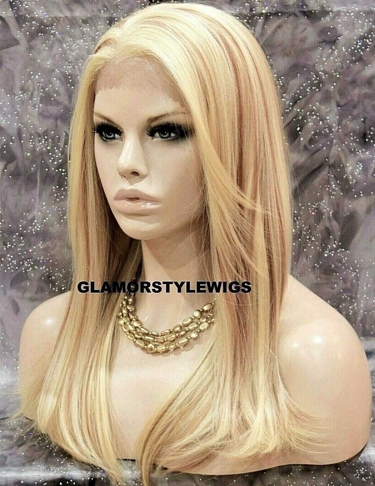 LACE FRONT FULL WIG LONG STRAIGHT LAYERED MIDDLE PART BLEACH BLONDE MIX HEAT OK