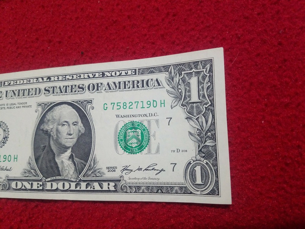 2006 Serial Number Inking Error $1 G75827190H Chicago