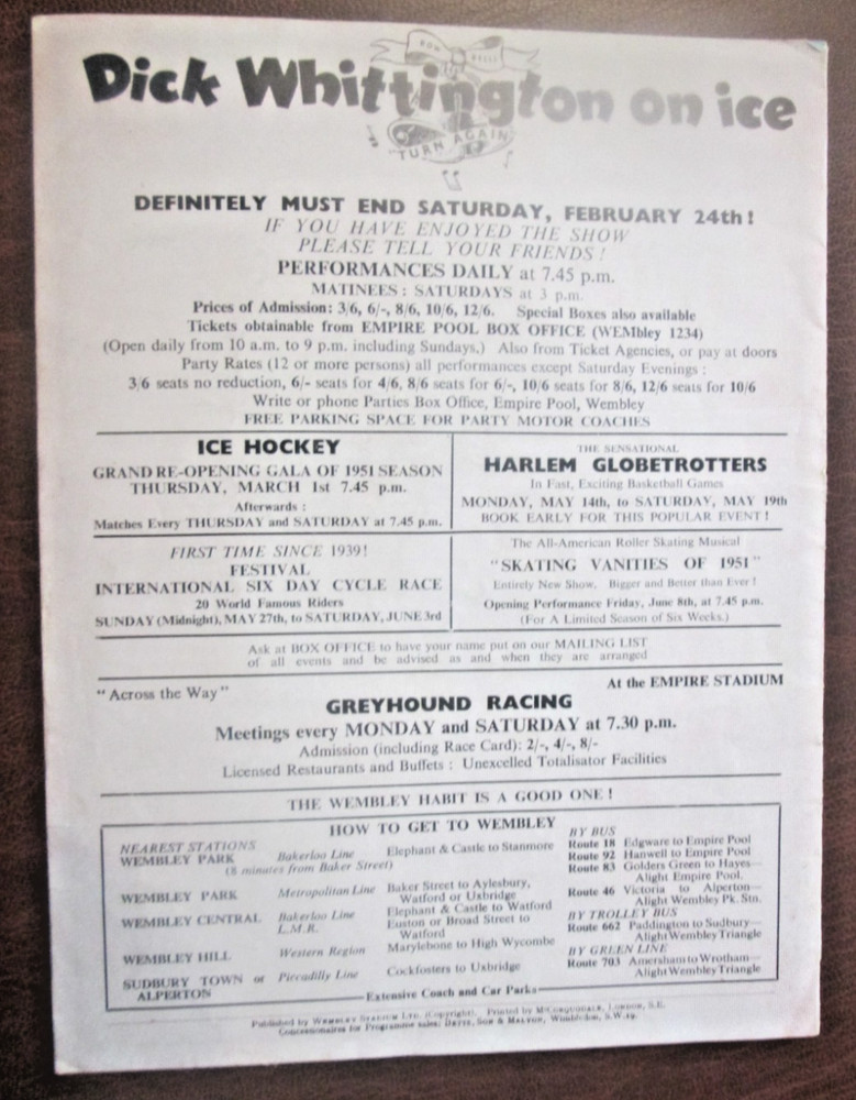 Dick Whittington on Ice 1950 Empire Pool Wembley Souvenir Programme