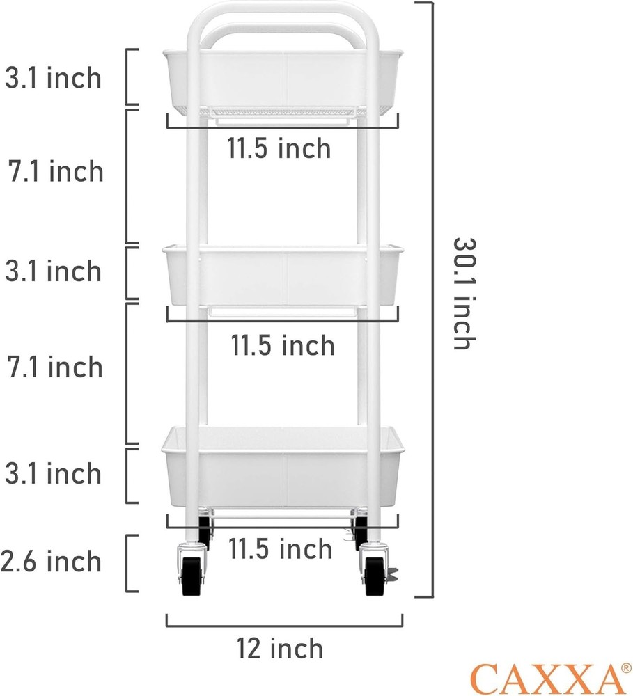 3-Tier Rolling Metal Storage Organizer - White