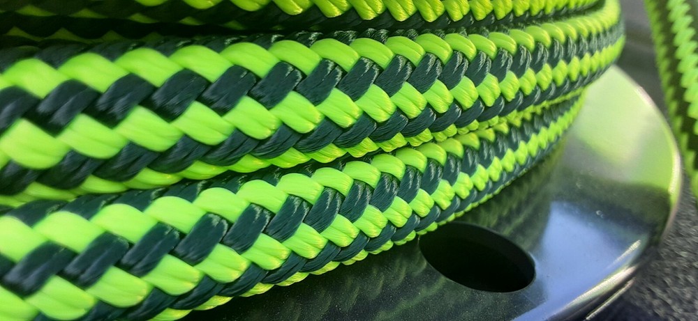 9/16 x 48 ft. Double Braid-Yacht Braid Polyester Rope. Hunter/Lime