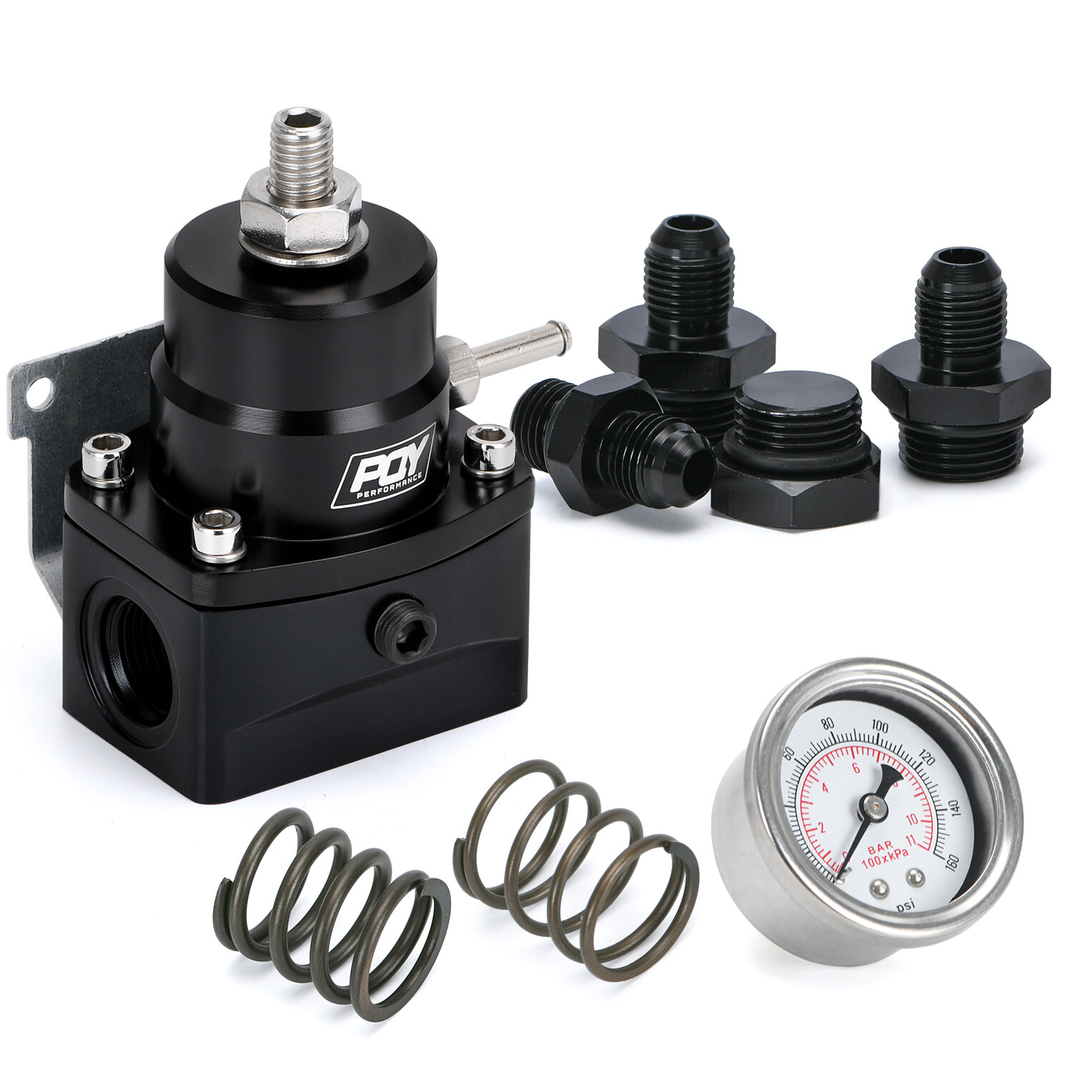 Black Adjustable Efi Fuel Pressure Regulator Bypass Gauge AN6 Feed & AN6 Return