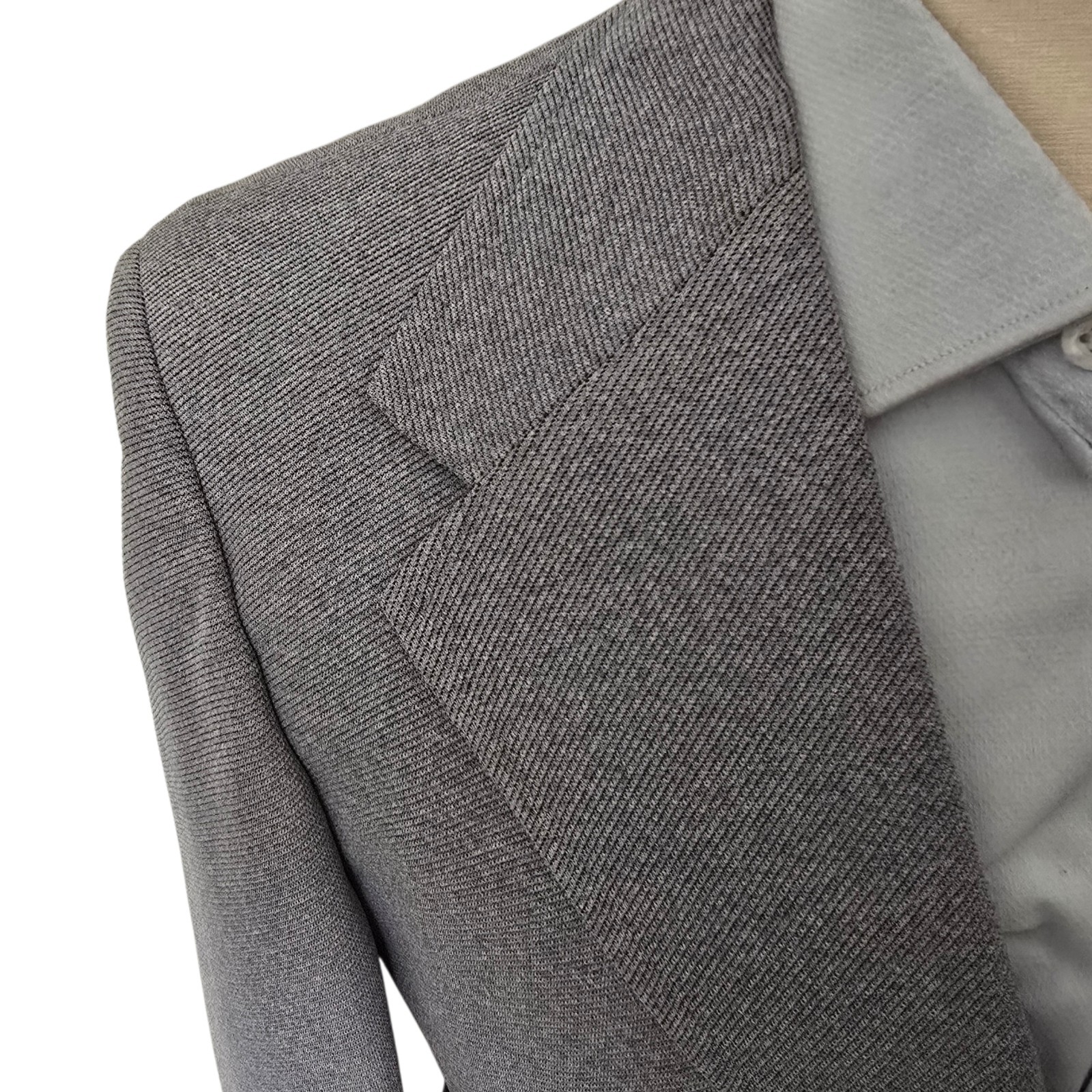 Vintage 1970s Polyester Hopsack Suit 44L 36x33 Flared Leg Wide Lapel