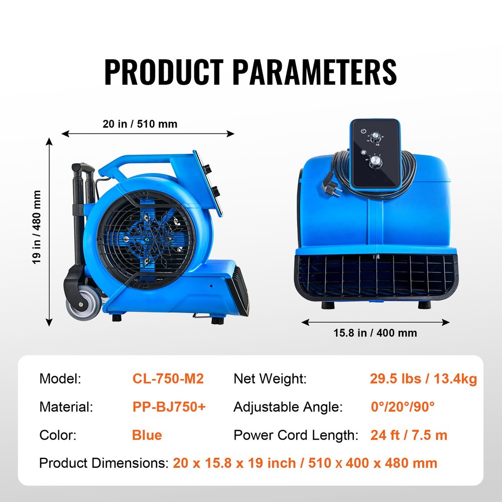 Industrial Blower Fan 4000 CFM, 3-Speed, 3-Angle Adjustable, Timer