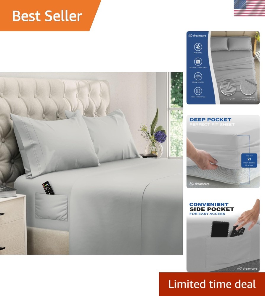 4-Piece Queen Sheet Set - Extra Deep Pocket,  Cooling Microfiber Bedding