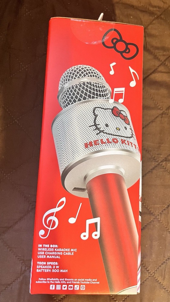 Hello Kitty Bluetooth Karaoke Microphone & Wireless Speaker USB Charging Red NIB