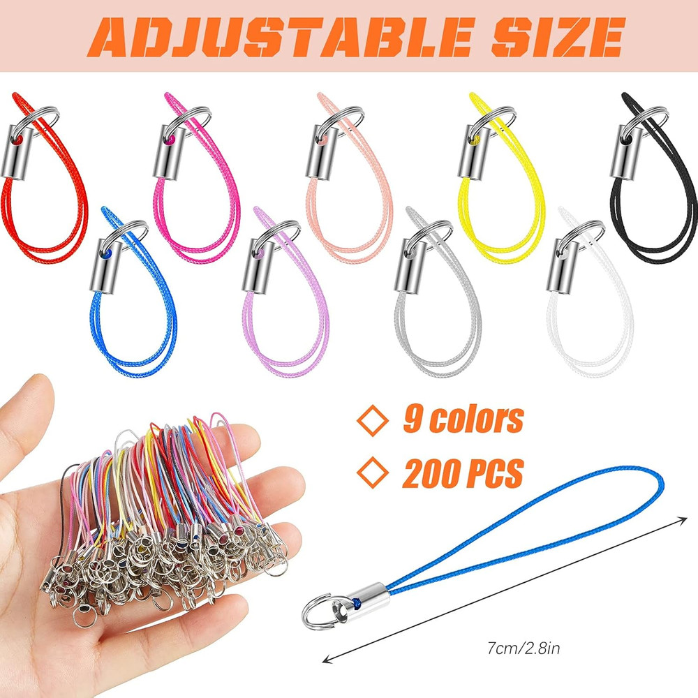 200 Pcs Phone Charms Strap Kit, Cell Phone Split Ring Strap, Keychains String...