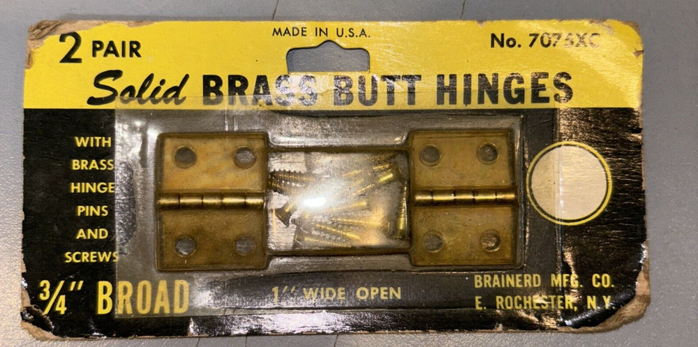 NOS Brainerd Solid Brass 3/4" X 1" Butt Hinge Pair