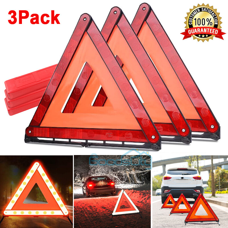 3-PACK Safety Triangles DOT Approved Warning Triangles Enmergency Reflector