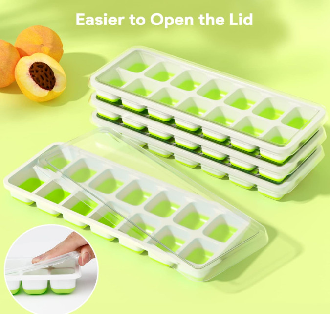 Ice Cube Tray with Lid, 4 Pack Durable Stackable Ice Cube Trays for Freezer with