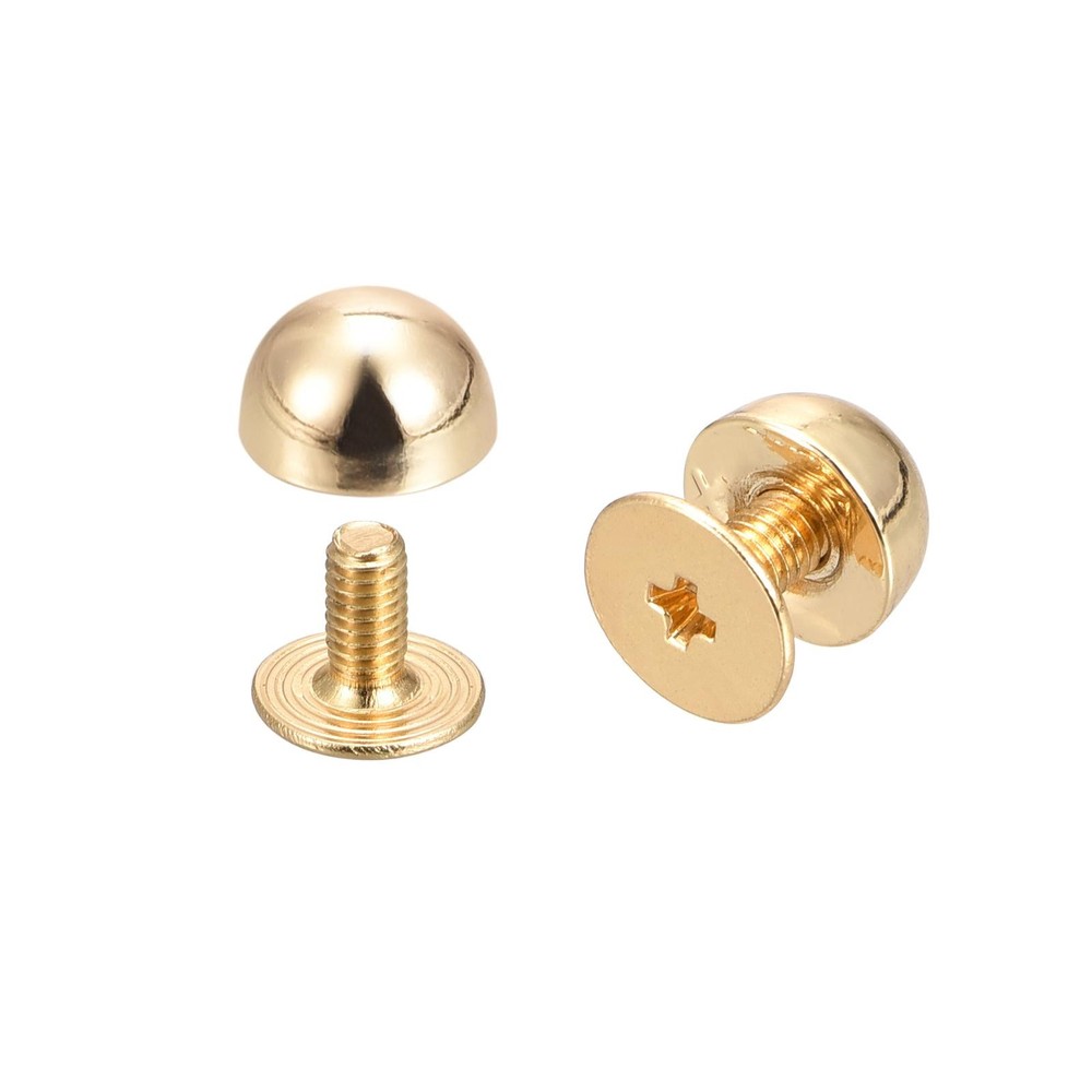 8x5mm Screw Back Rivets Solid Round Head Leather Studs Gold Tone 20 Sets
