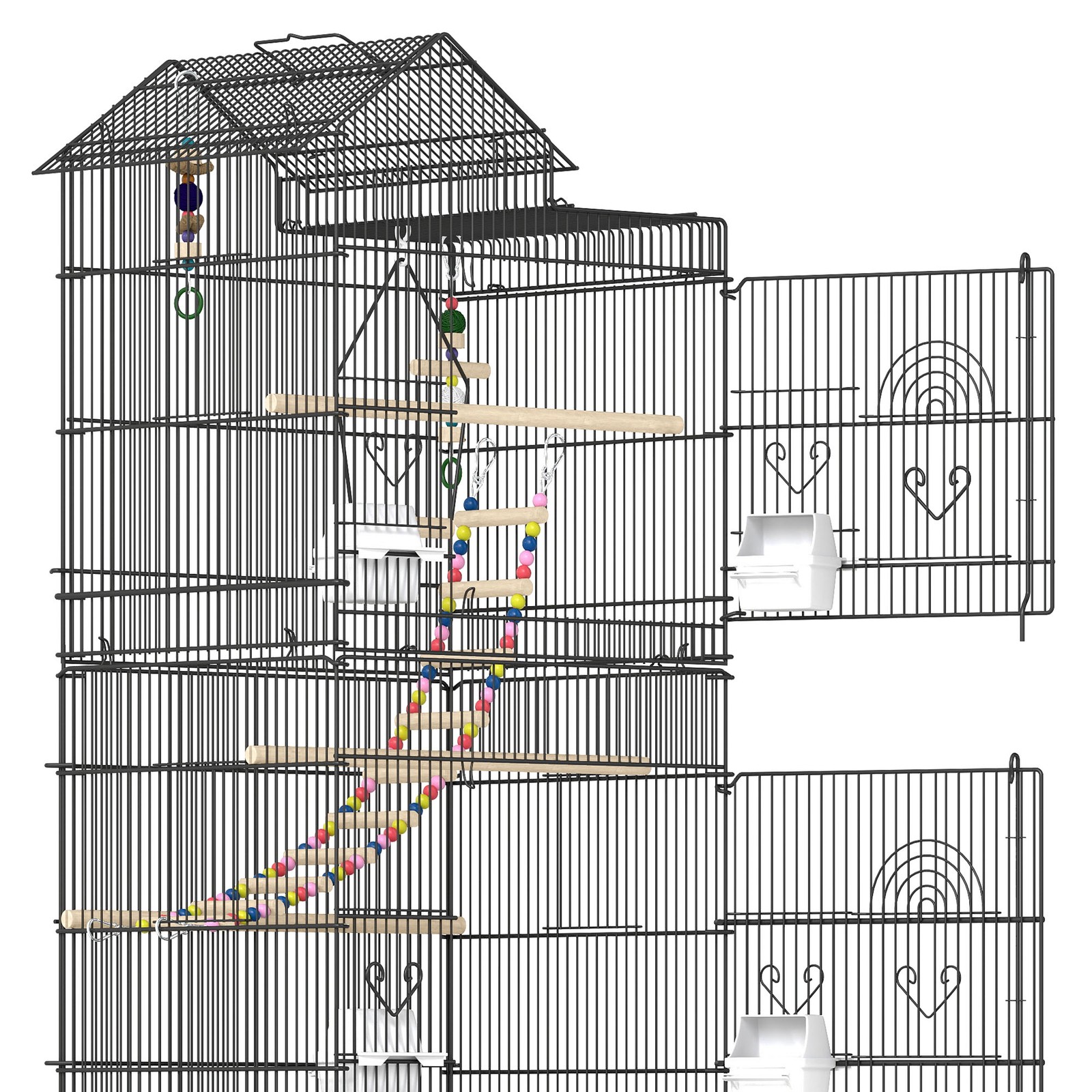 62 Inch Large Spacious Bird Cage​ ​Metal Flight Cage​ with ​Rolling Stand Black