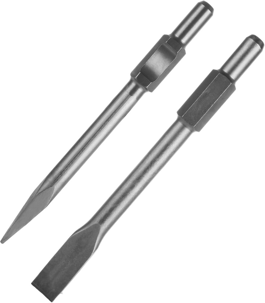 2 PCS Jack Hammer Chisel 1-1/8” Hex Jack Hammer Bits Point and Flat Concrete ...