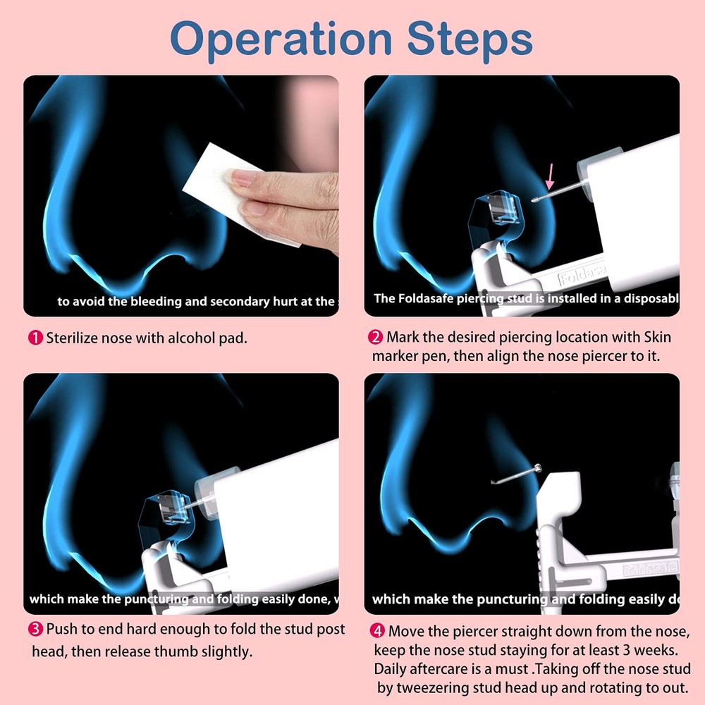 5 Pack Disposable Nose Piercing Gun Kit - Self Rings & Studs