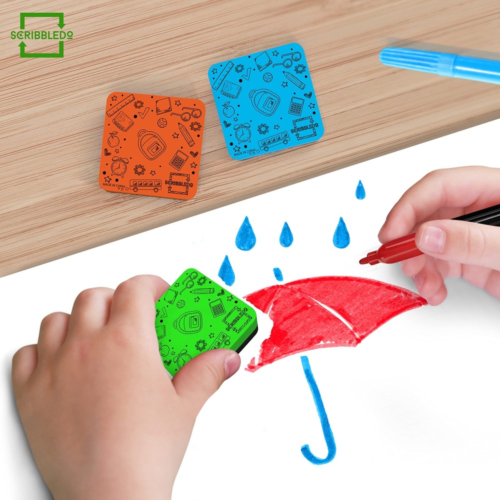 Scribbledo 6 Pack Magnetic Dry Erase Erasers - Assorted Colors,